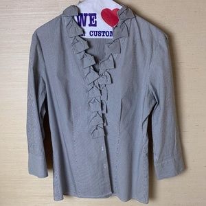 Talbots Charcoal and White Blouse with Ruffles
